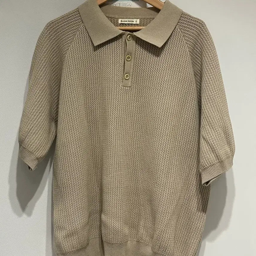 [BUNJANG] Blanc Room Raglan Collar Knit Short Sleeve / 블랭크룸 래글런 카라 니트 반팔 베이지