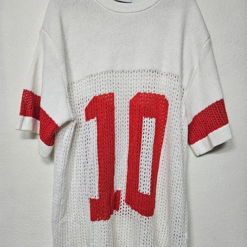 [BUNJANG] Ask Yourself Knit Mesh Jersey V2 White/Red Short Sleeve Shirt (Size L) / 에스크유어셀프 반팔셔츠  L사이즈