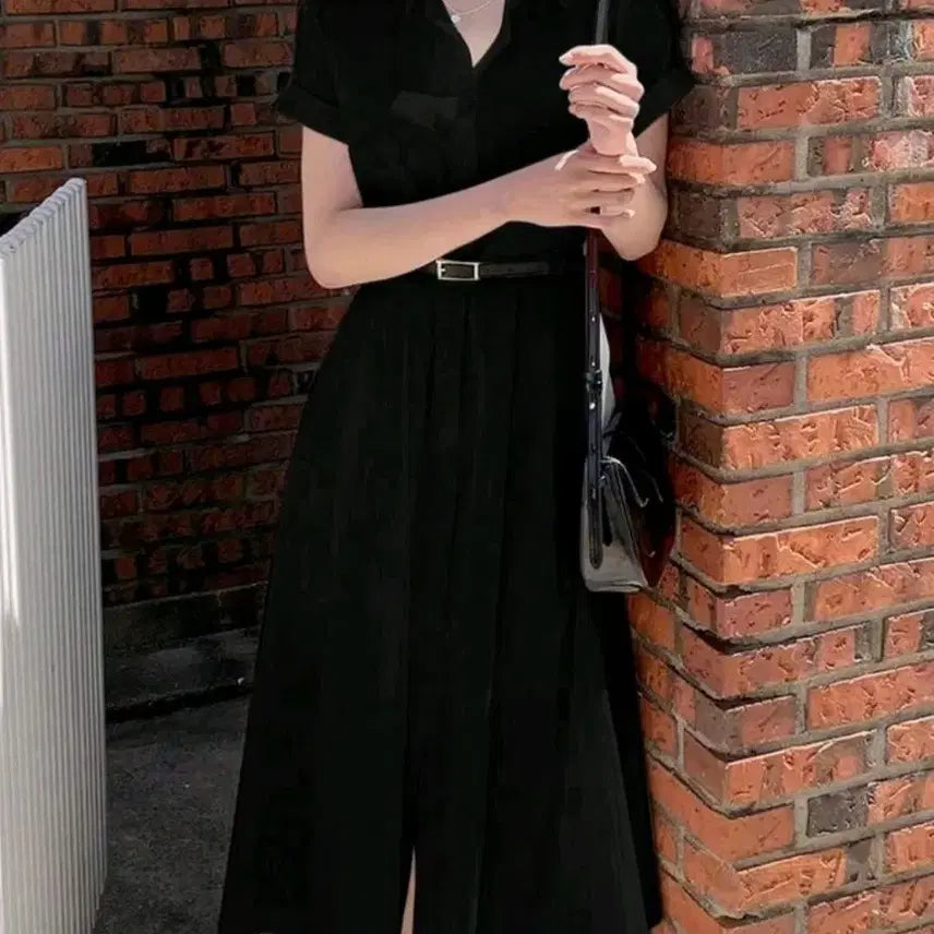 [BUNJANG] Shein Black Short-Sleeve Shirt Long Dress M / 쉬인 반팔 셔츠 롱원피스 블랙