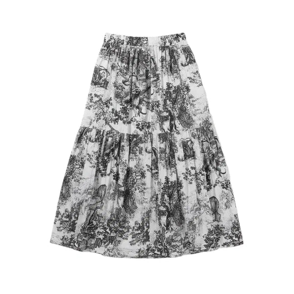 [BUNJANG] Women's White & Black Printing Long Banding Skirt / 여성F/ 화이트 블랙 프린팅 롱 밴딩스커트 23-91