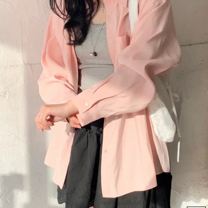 [BUNJANG] Soft Pink Rayon 100% Oversized Shirt (FREE) / 소프트핑크 오버핏 셔츠(FREE) 레이온100% 소재가 보들찰랑