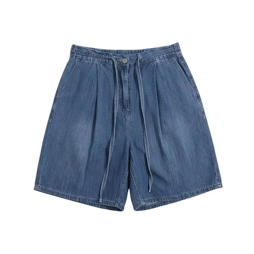 [BUNJANG] Women's Cotton Denim Pinched Bermuda Shorts / 여성F/ 청 데님 끈 핀턱 버뮤다 반바지 23-94