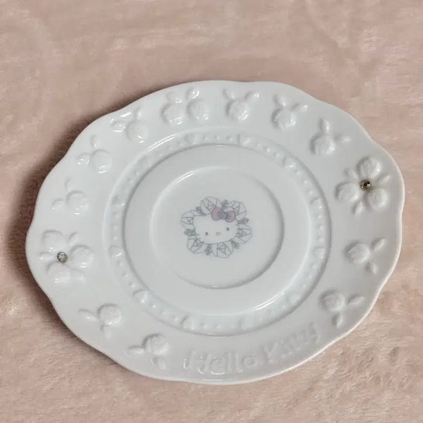 [BUNJANG] Sanrio Hello Kitty Vintage Ceramic Tray Rose / 고전 산리오 헬로키티 고전키티 트레이 도자기 접시 그릇 장미 로즈
