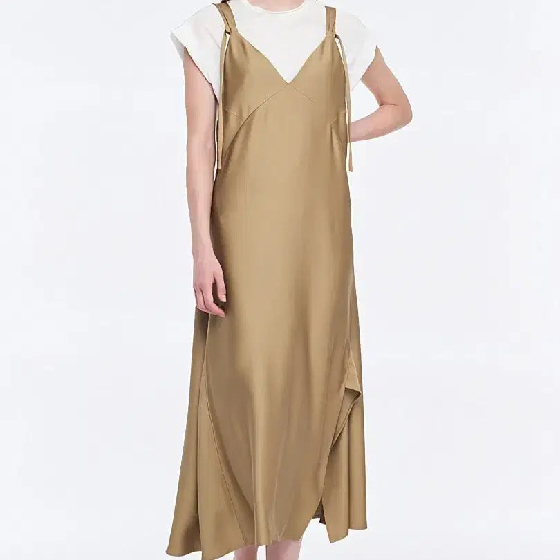 [BUNJANG] MINE Satin Dress (Gold Beige) / (55)새상품/한섬 마인 새틴 드레스