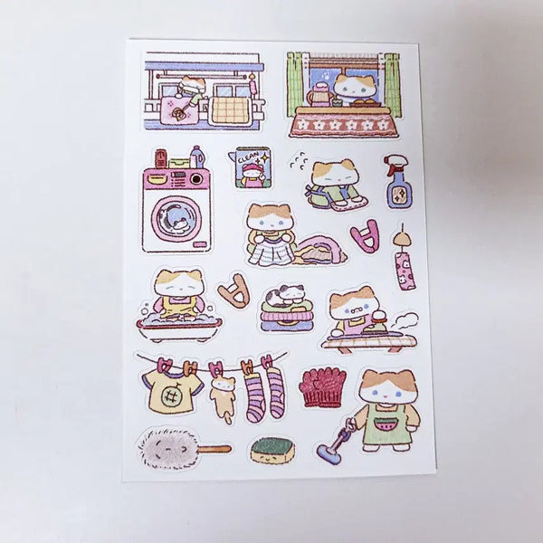 [BUNJANG] Fluffy Cat Cleaning Day Stickers / 플러피부 청소하는날 스티커