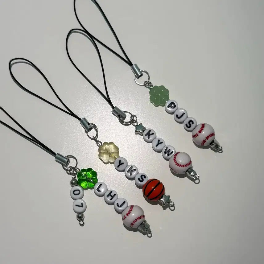 [BUNJANG] Baseball Basketball Beaded Keychain - Initial Customization / 야구공 농구공 비즈키링 이니셜 비공굿 비즈 키링 삼성 라이온즈 롯데 기아