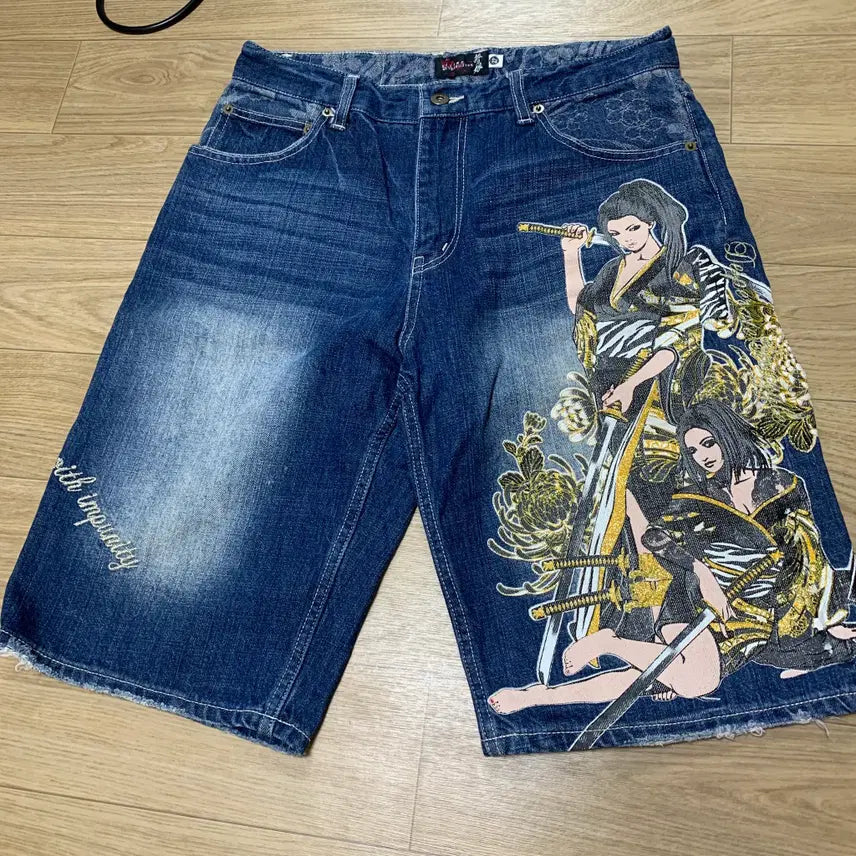 [BUNJANG] Divine Retribution Oriental Geisha Warrior Embroidered Shorts / 32)Divine Retribution 오리엔탈 게이샤 무사 자수 반바지