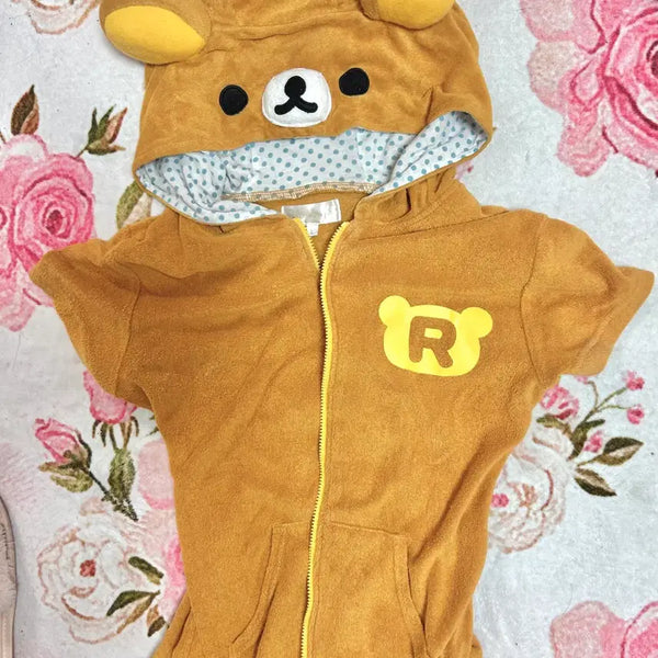 [BUNJANG] Rilakkuma Vintage Short-Sleeve Hoodie / 리락쿠마 반팔 후드 집업 고전