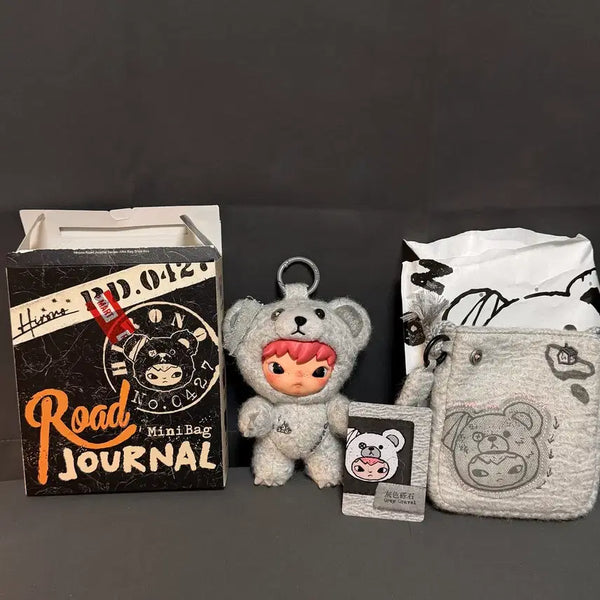 [BUNJANG] Pop Mart Hirono "Rhizome" Doll Keychain + Mini Bag Set (Gray Pebble) / [정품]팝마트 히로노 로드 저널 인형키링+미니 백 세트(회색자갈)