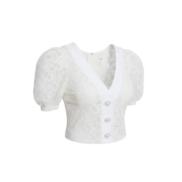 [BUNJANG] Women's S Size Pearl Lace Zipper Blouse / 여성S/ PEARL 국내제작 레이스 지퍼 블라우스 고급보세 24-8