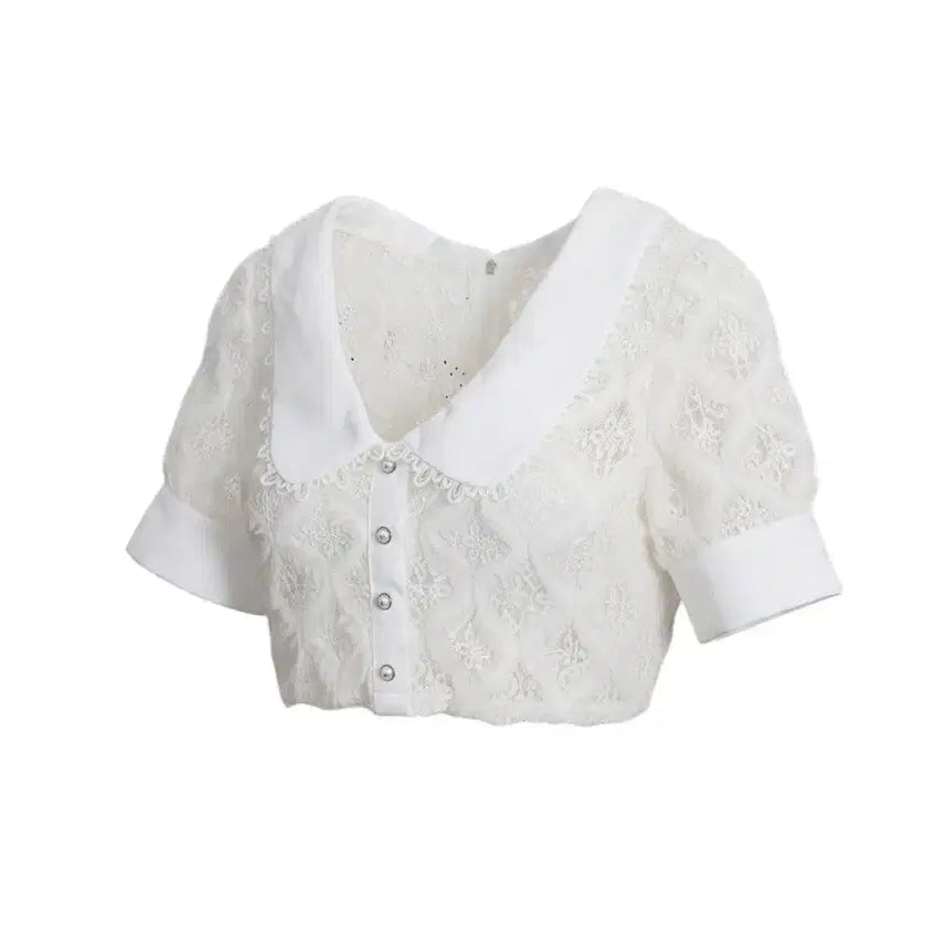 [BUNJANG] Tiara Cropped Zipper Lace Blouse Women's S / 여성S추천/ 티아라 크롭 지퍼 레이스 블라우스 24-13