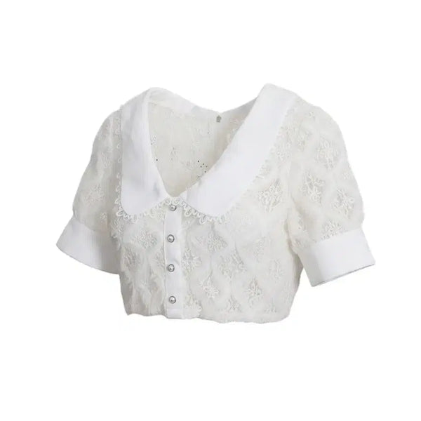 [BUNJANG] Tiara Cropped Zipper Lace Blouse Women's S / 여성S추천/ 티아라 크롭 지퍼 레이스 블라우스 24-13