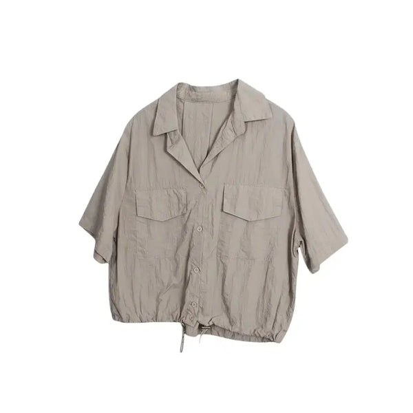 [BUNJANG] Women's Beige Nylon String Collar Shirt / 여성F/ 베이지 나일론 스트링 카라넥 셔츠 24-18