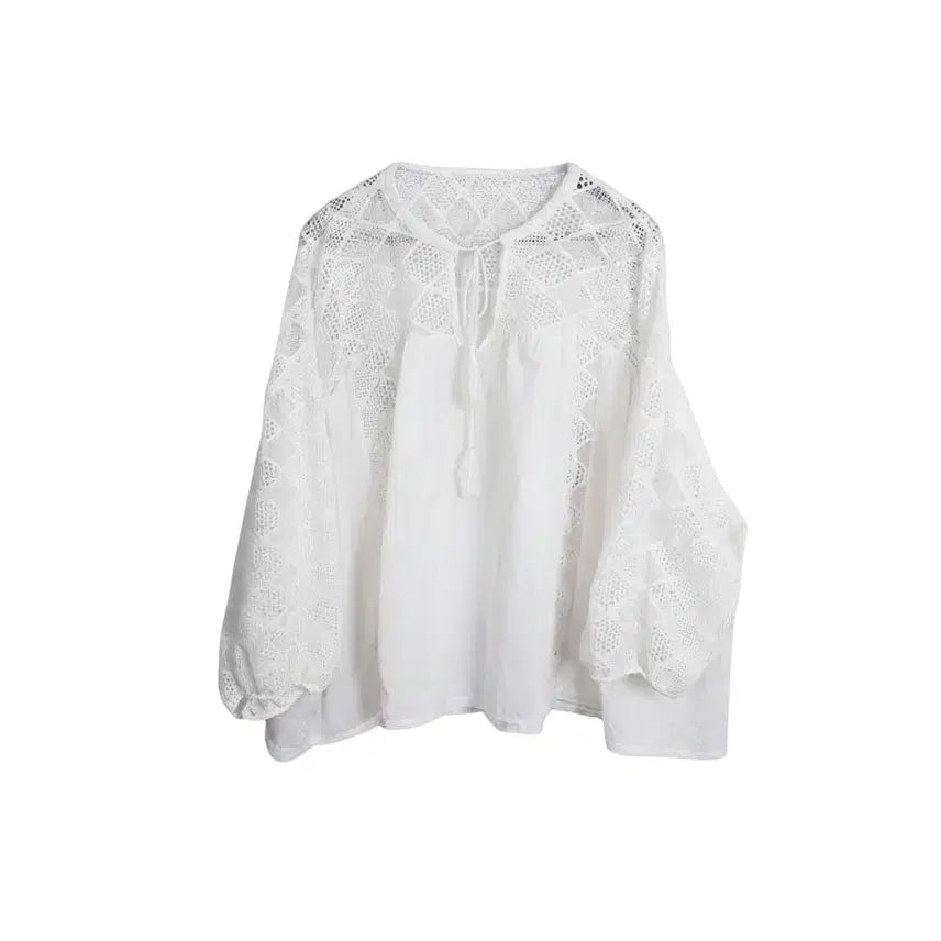 [BUNJANG] White Lace Tassel Blouse / 여성F/ 화이트 레이스 태슬 블라우스 24-19