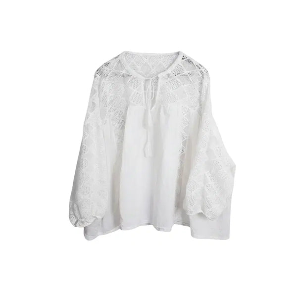 [BUNJANG] White Lace Tassel Blouse / 여성F/ 화이트 레이스 태슬 블라우스 24-19