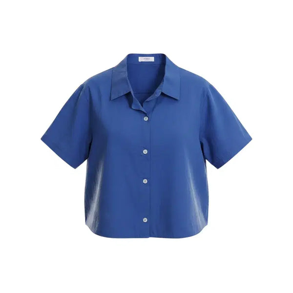 [BUNJANG] Women's Blue Short Sleeve Crop Shirt / 여성F/ CHEMI 국내제작 블루 반팔 크롭셔츠 24-95