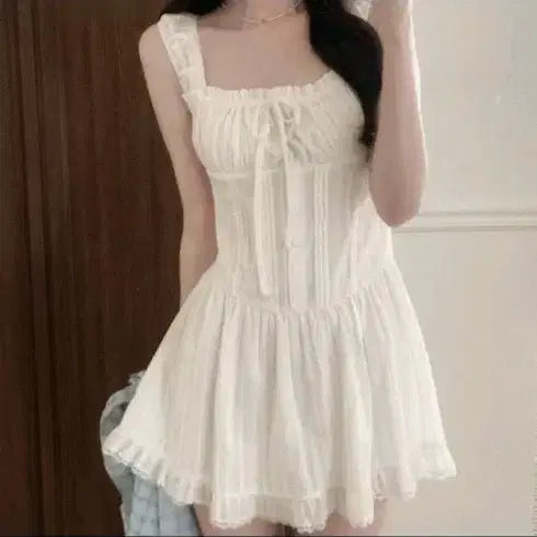 [BUNJANG] White Lace Puff Sleeve Mini Dress / 화이트 레이스 퍼프 소매 미니 원피스 새거