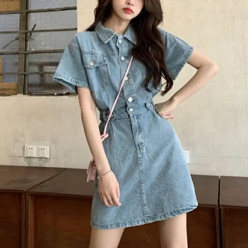 [BUNJANG] Blue Denim Midi Dress / [새상품] 청데님 원피스