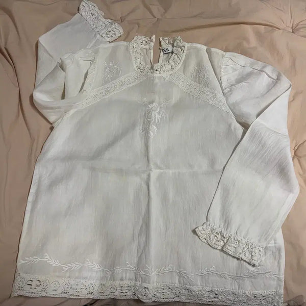 [BUNJANG] Zara White Lace Embroidered Blouse (M) / [ZARA] 자라 화이트 레이스 블라우스(M, 새상품)