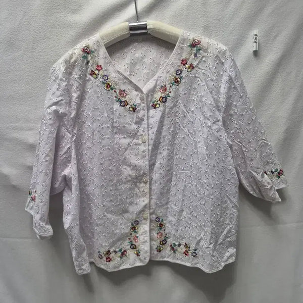 [BUNJANG] Embroidered Blouse Shirt White Size 95 / 자수 블라우스 셔츠 흰색 95