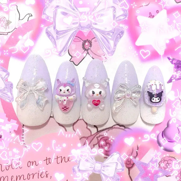[BUNJANG] Handmade Kuromi Pastel Purple "Gyaru" Style Nail Tips / (빠른배송)연보라 쿠로미 수제네일팁 갸루 하이틴 양지뢰 양산형 지뢰계