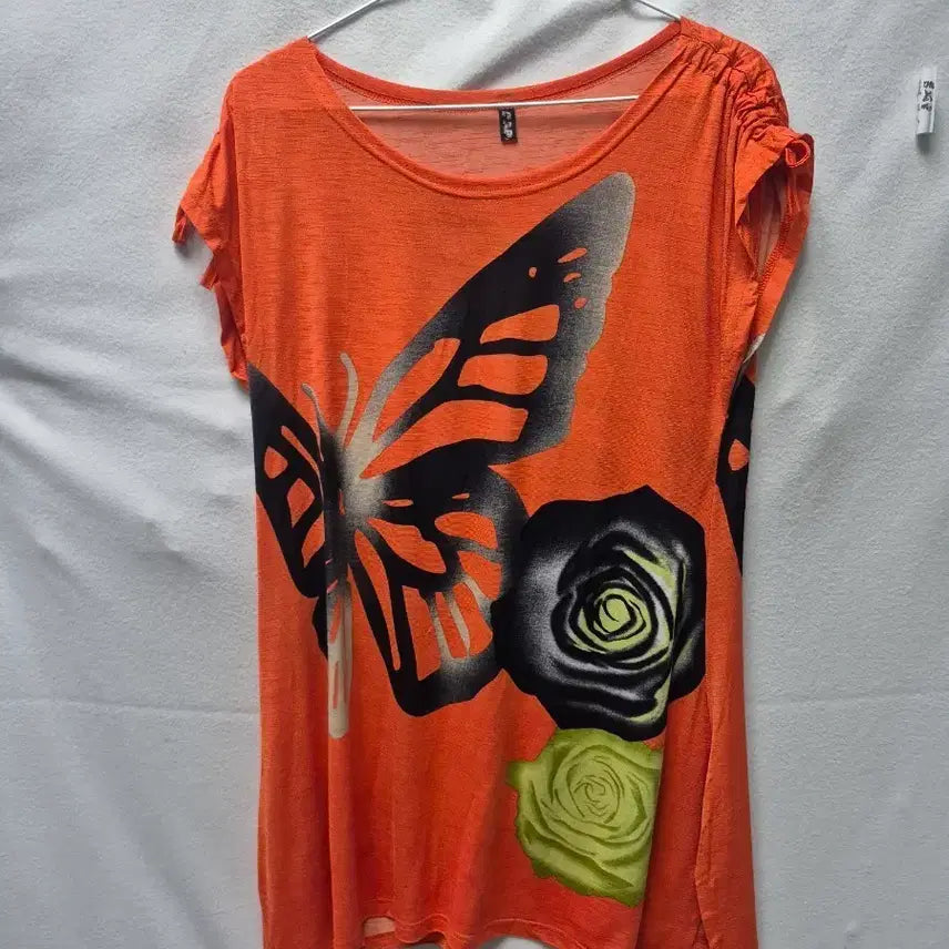[BUNJANG] Butterfly Print Short Sleeve T-Shirt - L / 프린팅 나비 시원한소재  티셔츠 L