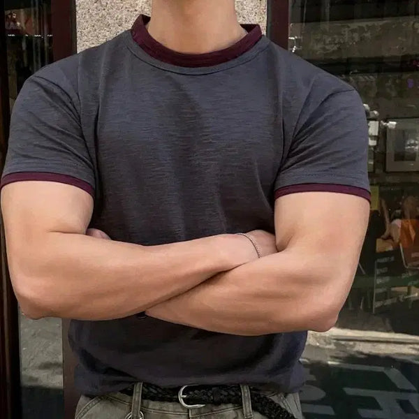 [BUNJANG] Sleeper Color-Block Layered Muscle Fit T-Shirt / [새상품]슬립 배색 레이어 머슬 반팔티