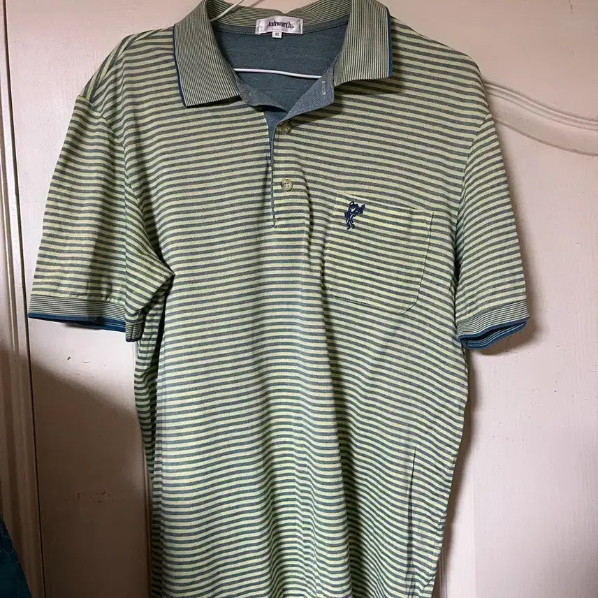 [BUNJANG] Fair Isle Mélange Stripe Short Sleeve Polo Shirt / 페어아일 멜란지 스트라이프 반팔 카라티