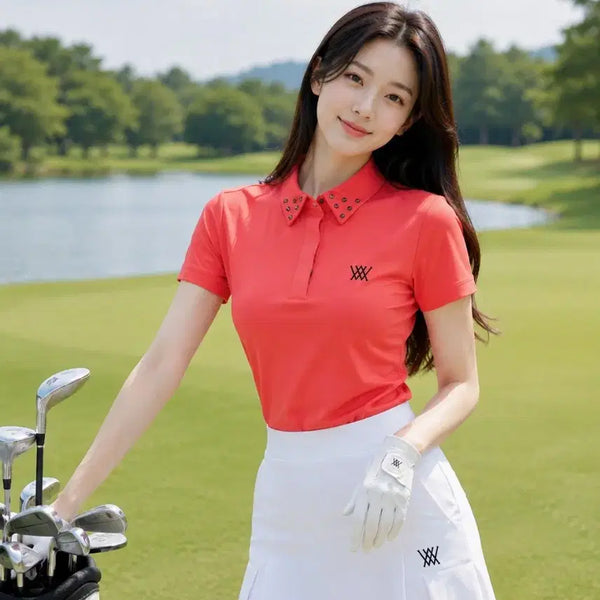 [BUNJANG] Anew Golf Women's Short Sleeve Polo T-Shirt S Grade / [정품S급]어뉴골프 여성 비즈 포인트 반팔 카라 티셔츠 XS