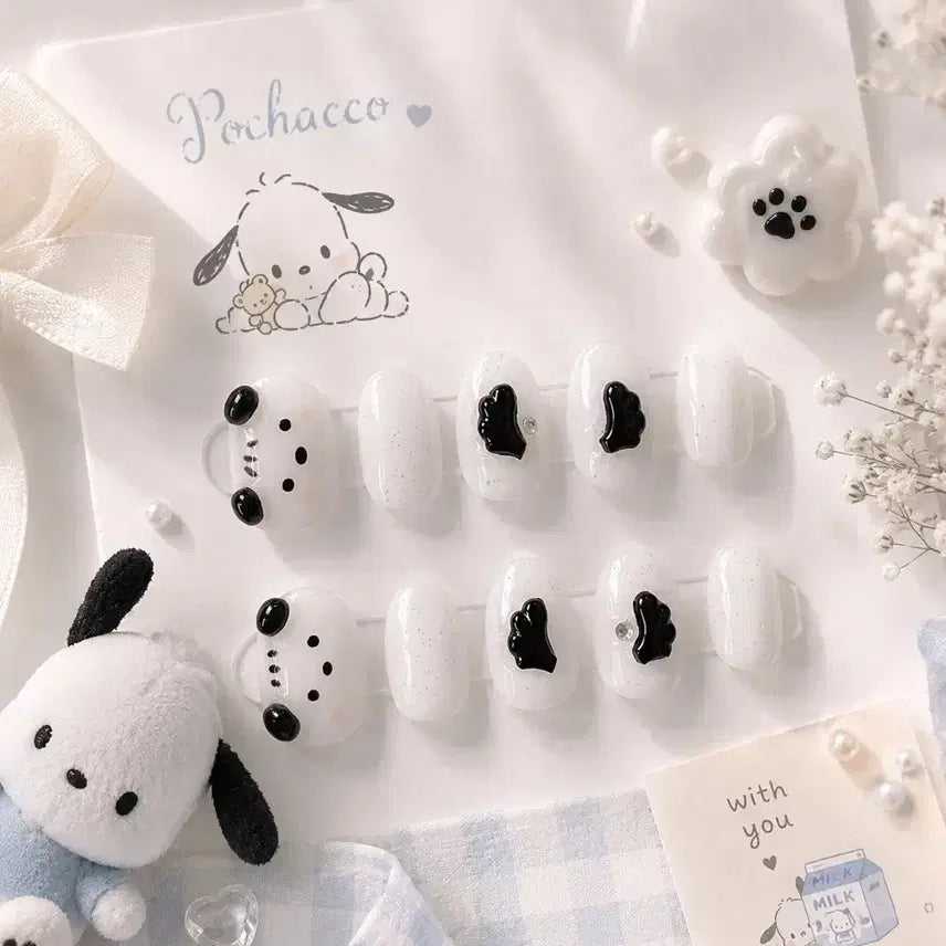 [BUNJANG] Pochacco Wing Pearl Syrup Gel Handmade Nail Tips / (할인)포차코 윙 펄 시럽젤 수제네일팁