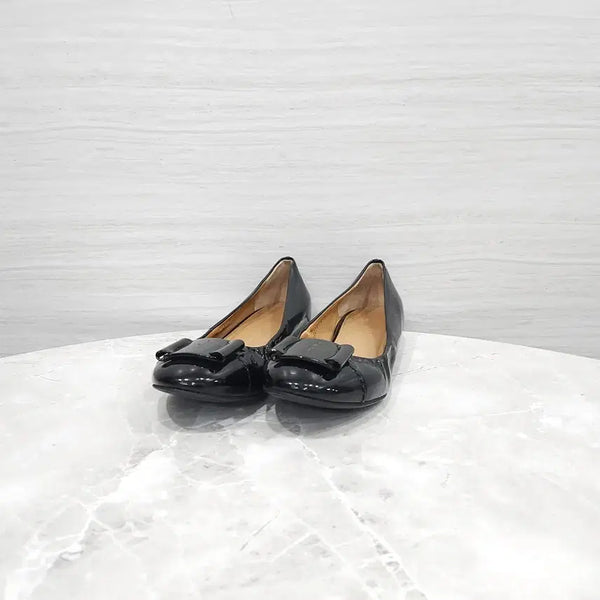 [BUNJANG] Salvatore Ferragamo Black Enamel Varina Ballet Flats - Size 5 / 5 / 페라가모 블랙 에나멜 바리나 플랫 슈즈