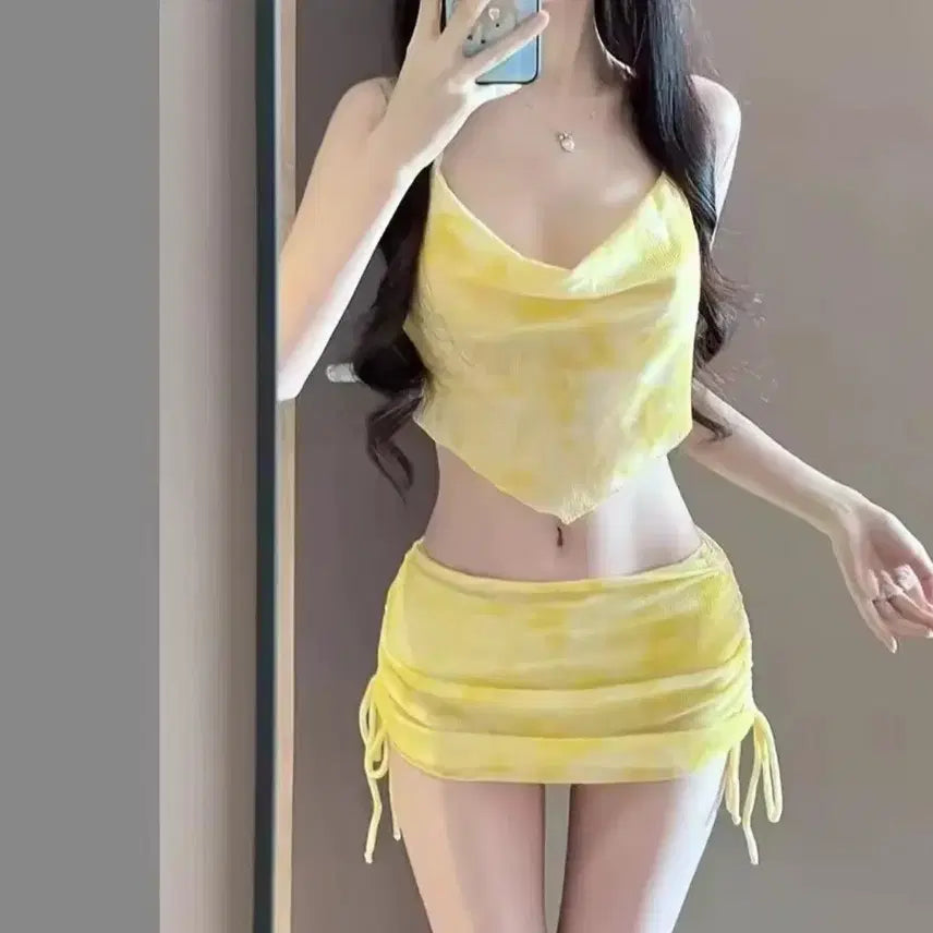 [BUNJANG] Tie-Dye Yellow Bikini Three-Piece Set / 타이다이 옐로우 비키니 쓰리피스 교신가능