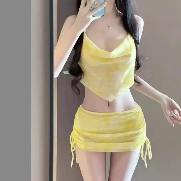 [BUNJANG] Tie-Dye Yellow Bikini Three-Piece Set / 타이다이 옐로우 비키니 쓰리피스 교신가능