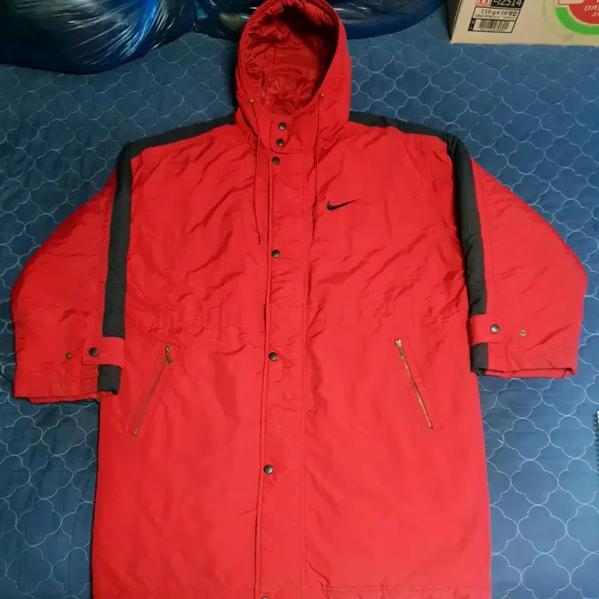 [BUNJANG] Nike 90s Old School Swoosh Embroidery Pullover Bench Parka Red (M) / (빈티지) 나이키 90s 올드스쿨 스우시 자수 풀오버 벤치파카 레드(M)