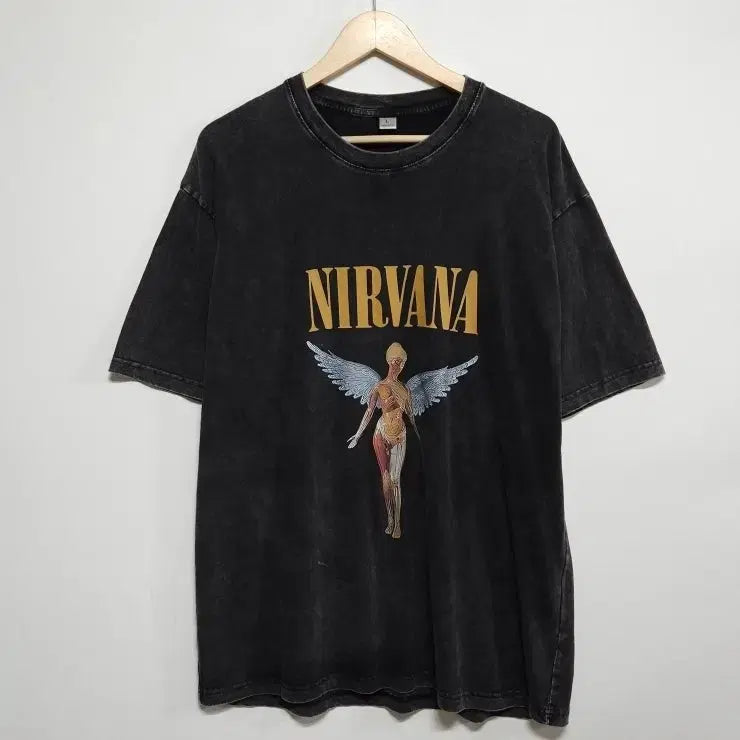 [BUNJANG] Nirvana In Utero Graphic T-Shirt Charcoal Grey / Free NIRVANA 너바나 반팔티 인유테로 가먼트다이 차콜그레이