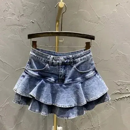 [BUNJANG] Denim Ruffle Skirt Plus Size New / 데님 프릴 청스커트 새상품빅사이즈