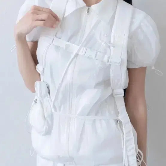 [BUNJANG] Woohwa Puff Short Sleeve Jacket White / 우화 woohwa 퍼프 반팔 자켓