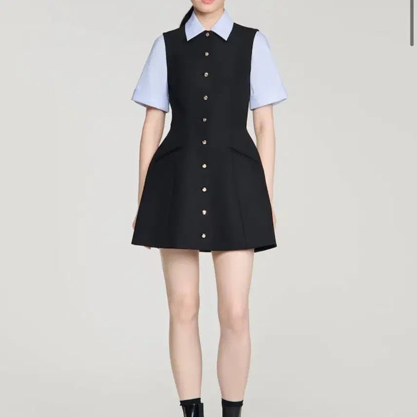 [BUNJANG] Sandro 2-In-1 Mini Dress - Black / Sandro 2-In-1 Mini Dress - Black