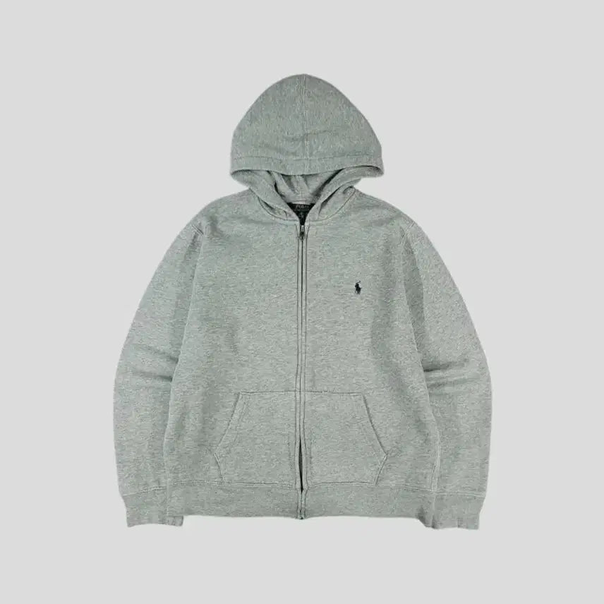 [BUNJANG] Polo Ralph Lauren Grey Navy Pony Fleece Cotton Blend Hooded Zip-Up - Women's M / 폴로랄프로렌 그레이 네이비포니 기모 코튼블렌드 후드집업 WOMANS M