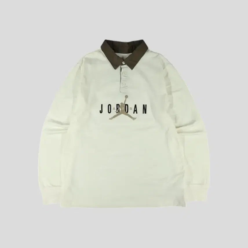 [BUNJANG] Nike Air Jordan Jumpman Logo Spellout Half-Button Jacket / 나이키 에어조던 베이지 브라운 배색 점프맨 로고 스펠아웃 하프버튼 카라넥