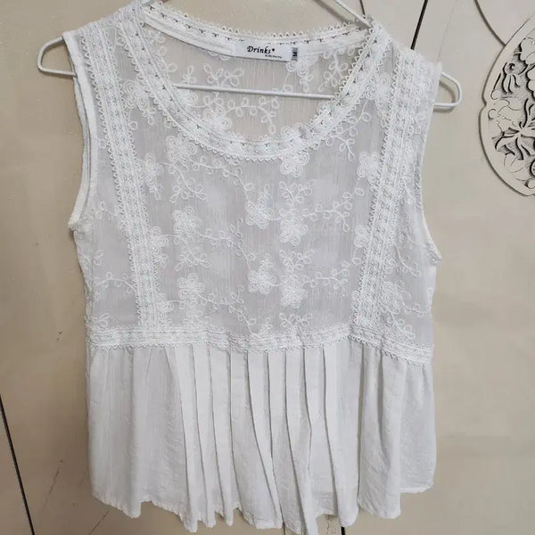 [BUNJANG] Lace Sleeveless Blouse - White / 레이스 블라우스