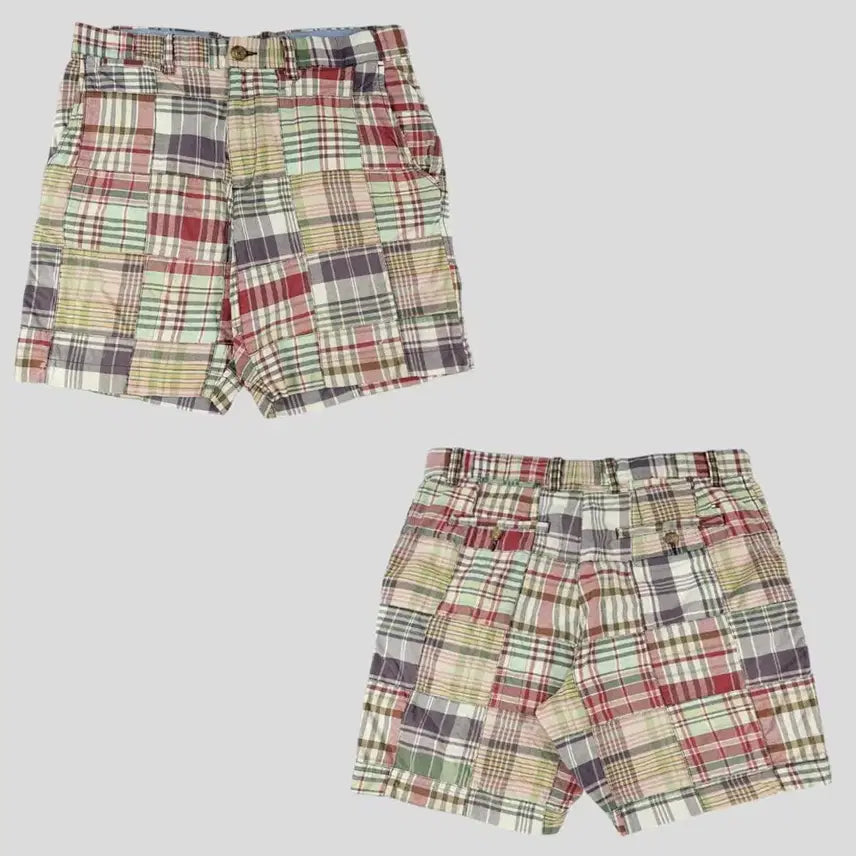 [BUNJANG] Tommy Hilfiger Multicolor Checkered Madras Patchwork Cotton Shorts / 타미힐피거 멀티컬러 체크패턴 로고 마드라스 패치워크 코튼 반바지 하프팬츠
