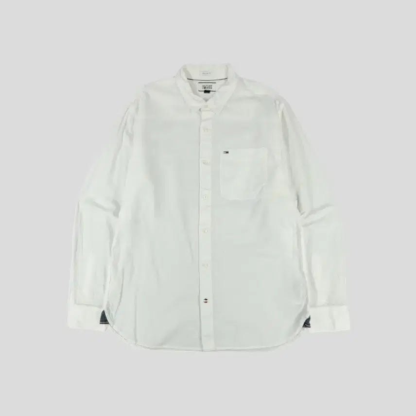 [BUNJANG] Tommy Hilfiger Linen Blend Regular Fit Button-Down Shirt / 타미힐피거 힐피거데님 화이트 로고 체스트포켓 레귤러핏 린넨블렌드 남방 셔