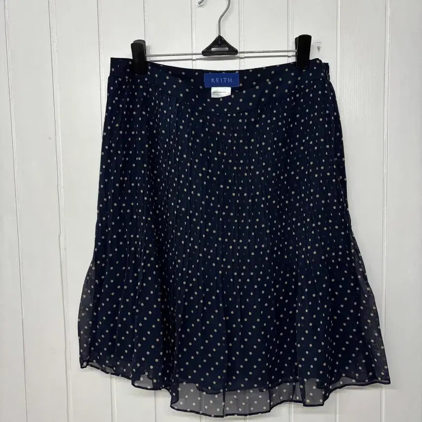 [BUNJANG] KEITH Navy Dot Pleated Skirt (Size 67/26-27 inch) / KEITH 키이스 도트 플리츠 스커트 67(26-27인치) 차