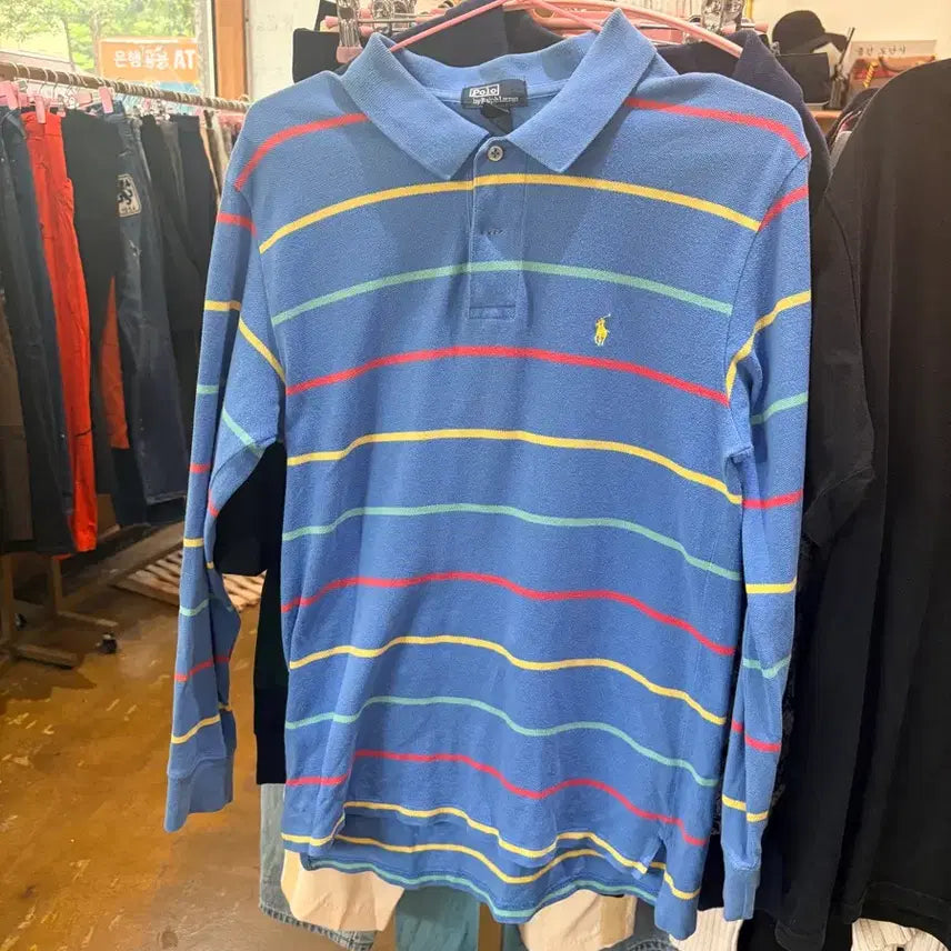 [BUNJANG] Polo Ralph Lauren Blue Stripe Long Sleeve Polo Shirt / 폴로 랄프로렌 블루 스트라이프 긴팔 카라티