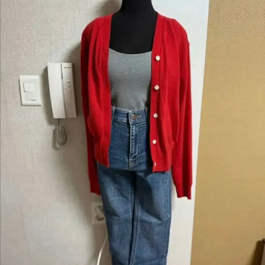 [BUNJANG] Cardigan + Camisole + Bootcut Jeans Set / [ 새상품 ] 가디건 + 캡나시 + 부츠컷청바지 SET