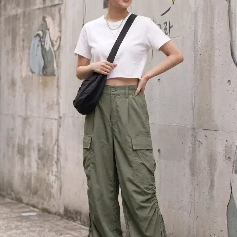 [BUNJANG] Java Shirring Wide Cargo Pants (Khaki Beige) / [M] Java(자바) 사이드 셔링 와이드 카고 팬츠 (카키 베이지)
