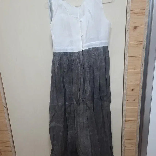 [BUNJANG] Handmade Linen Sleeveless Maxi Dress White/Dark Grey / 국산수제 :모시 민소매 원피스 화이트/다크그레이