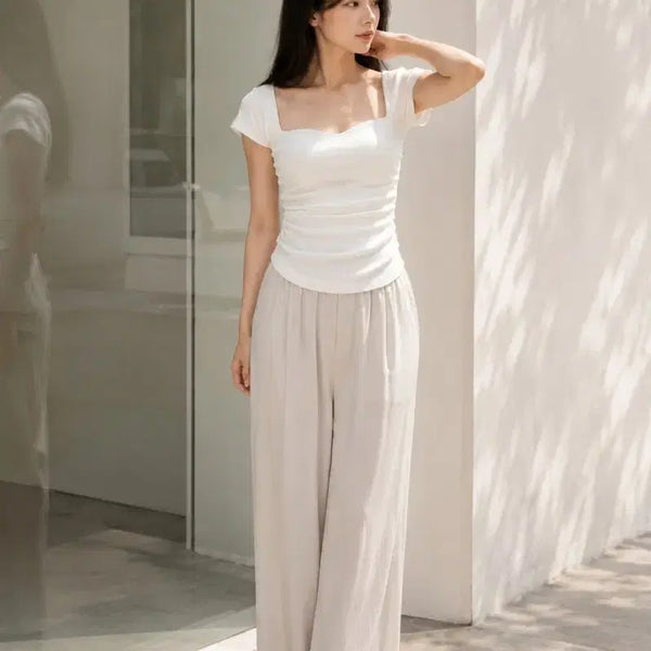 [BUNJANG] Square Neck Short Sleeve Knit Top - White / 스퀘어넥 반팔 니트 화이트