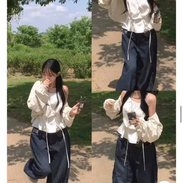 [BUNJANG] Halterneck Strap Shirring Sleeveless Blouse / 홀터넥 스트랩 셔링 나시 블라우스